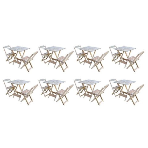 Kit 8 Conjuntos De Mesa Dobravel Com 2 Cadeiras De Madeira 70X70 - Sem Pintura - Marrom