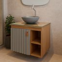 Ver imagem 2 de Conjunto Gabinete de Banheiro 60cm MDF Espelho 60cm Cuba:Madeirado/Cinza