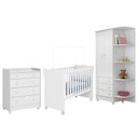 Ver imagem 1 de Dormitório Infantil Doce Sonho 2 Portas, Cômoda Trocador e Berço Branco com Rodízio - Qmovi