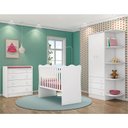 Ver imagem 2 de Dormitório Infantil Doce Sonho 2 Portas, Cômoda Trocador e Berço Branco com Rodízio - Qmovi