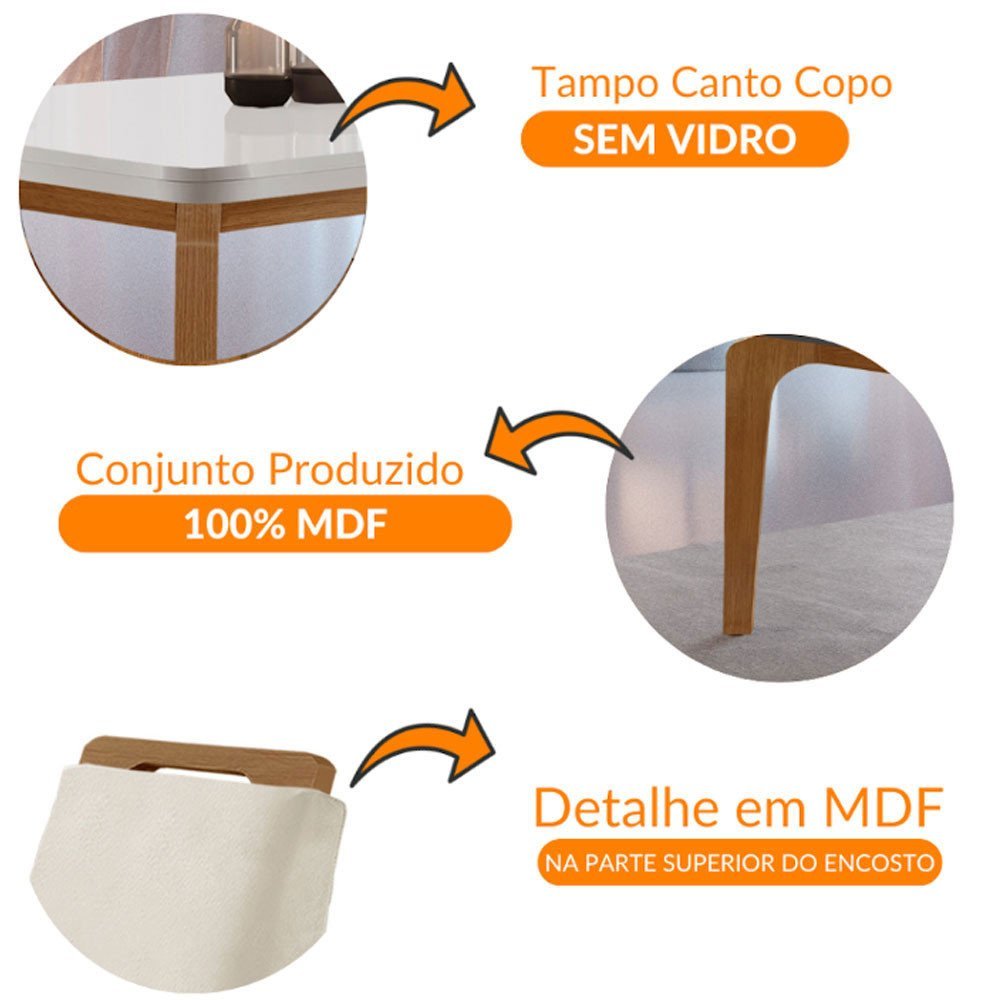 Conjunto Sala de Jantar Mesa Liz 120cm Mdf Canto Copo e 4 Cadeiras Athenas Moderna - 6