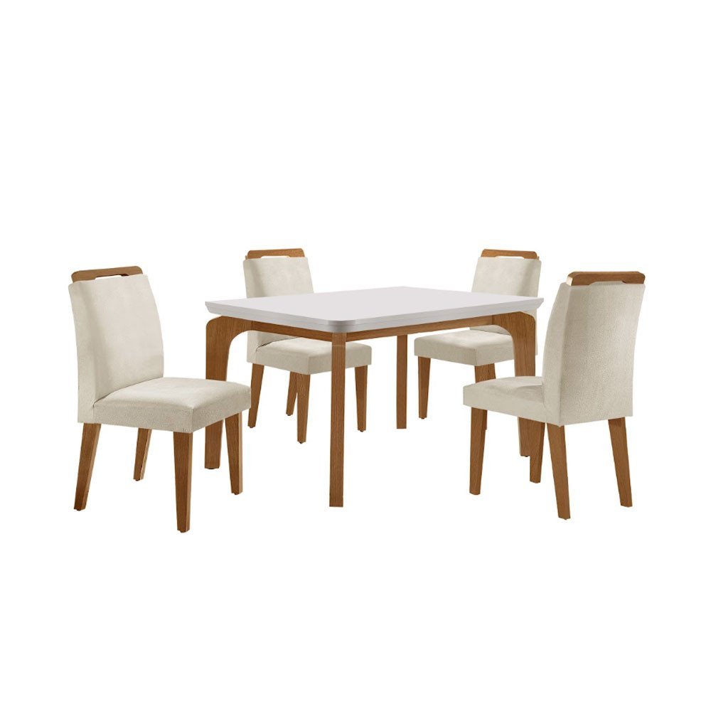 Conjunto Sala de Jantar Mesa Liz 120cm Mdf Canto Copo e 4 Cadeiras Athenas Moderna - 2