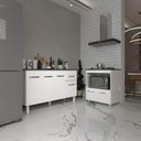 Ver imagem 2 de Armário Gabinete Camila 138 Cm com Tampo Tampão e Balcão Evelyn para Cooktop 4 Bocas Branco e