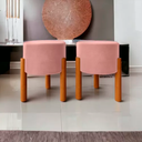 Ver imagem 2 de Kit 2 Puffs Decorativo Redondo Pés Madeira Rosa