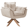 Poltrona Opala Giratória Madeira Suede Bege - 1