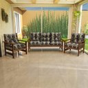 Ver imagem 2 de Conjunto Sofá Havaí 3 Lugares + 2 Poltronas de Madeira com Almofadas Confortáveis - Floral