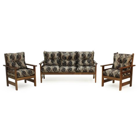 Conjunto Sofá Havaí 3 Lugares + 2 Poltronas de Madeira com Almofadas Confortáveis - Floral