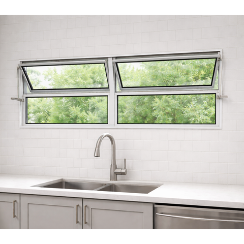 Vitro Basculante 2 Seções 40x150 Alumínio Branco Vidro Liso