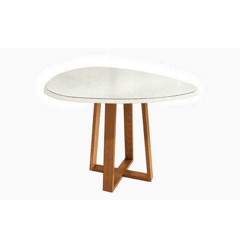 Mesa para Cozinha Elma Madeira Maciça com Tampo Madeirado com Vidro 135x105cm Carvalho Off White