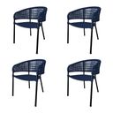 Ver imagem 1 de Kit 4 Cadeiras Sol Corda Náutica Base em Alumínio Preto/azul Marinho
