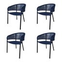 Ver imagem 1 de Kit 4 Cadeiras Sol Corda Náutica Base em Alumínio Preto/azul Marinho