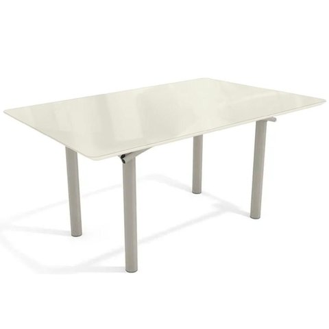 Mesa de Sala Jantar Elba Tampo Madeirado C/ Vidro 160cm Niquel/off White - Kappesberg