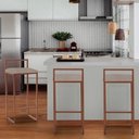 Ver imagem 3 de Kit 2 Banquetas Altas Bistô Bar Em Aço Cobre Assento Bege