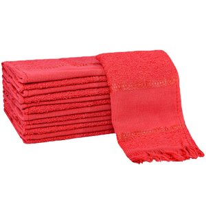 Kit 12 Toalhas Social Bordar Ponto Cruz Escola de Mão Perfeito Estilo Vermelho