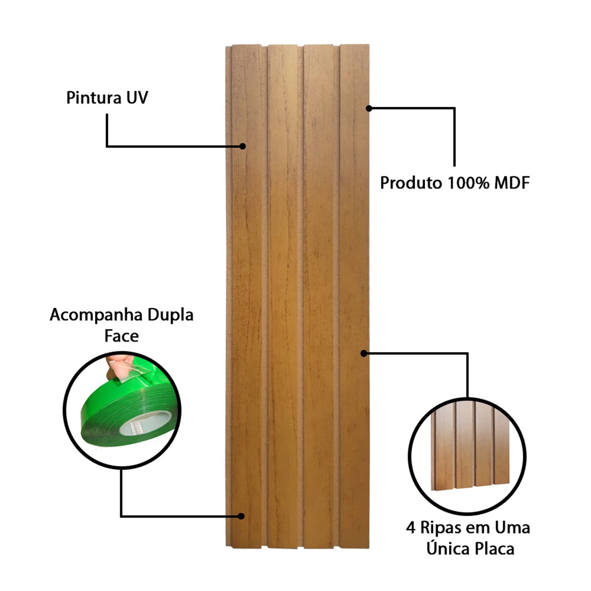 Kit 20 Placas Ripado 100% Mdf para Decoração Autoadesivo com Fita Dupla Face - Nature - Lh Móveis - 8