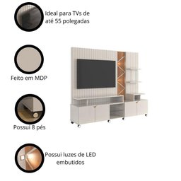 Rack Home Cross Frisado Lukaliam Móveis 2,10m Off White Perolizado com Jequitiba - 6