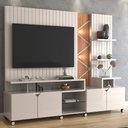 Ver imagem 1 de Rack Home Cross Frisado Lukaliam Móveis 2,10m Off White Perolizado com Jequitiba