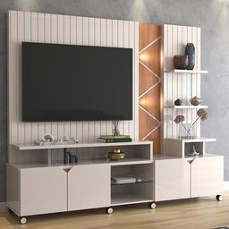 Rack Home Cross Frisado Lukaliam Móveis 2,10m Off White Perolizado com Jequitiba - 3