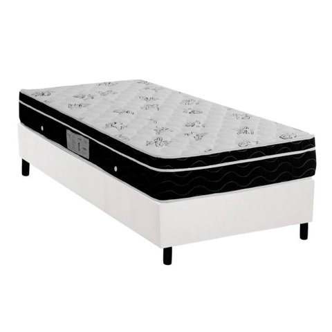 Cama Box Solteiro: Colchão Molas Ortobom Nanolastic Physical Spring + Base Branco(88x188)
