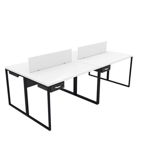 Escrivaninha Mesa Escritório 4 Gavetas 4 Lugares 240cm Industrial Branco