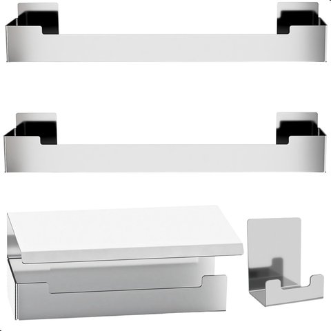 Kit de Acessórios para Banheiro 4 Peças Adesivo Inox F.elg