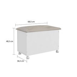 Baú com Captonê para Quarto Infantil Elô Móveis Peroba Branco/Bege - 3