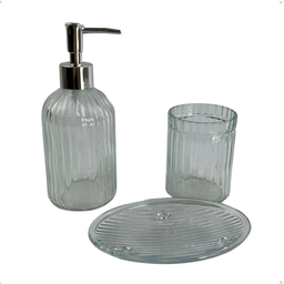 Kit Lavabo Transparente Bandeja de Vidro Luxo Jogo Banheiro - 1