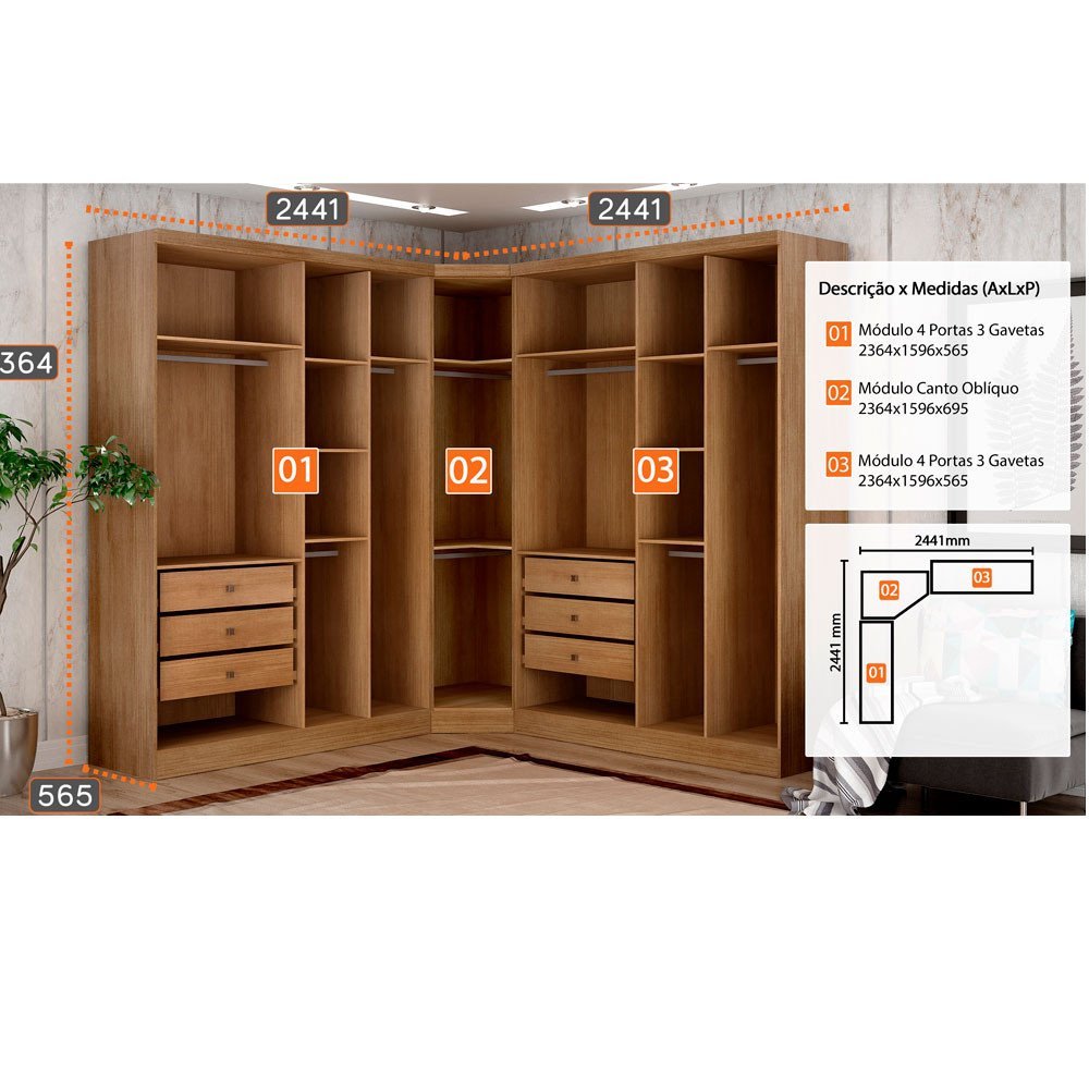 Closet Modulado Safira 001 Clic Moveis - 2