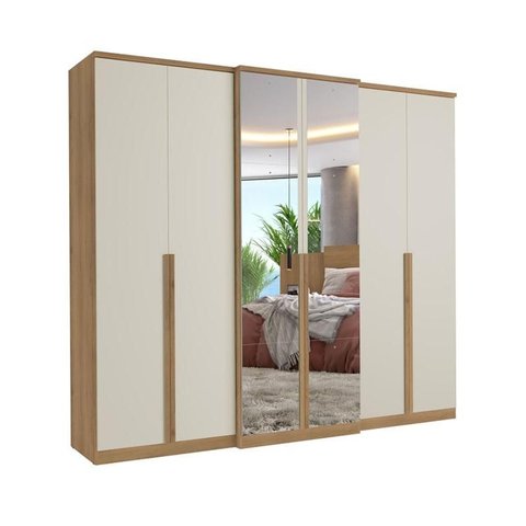 Guarda Roupa Casal Valência Full Glass 6 Portas Capuccino Off White - Thb Móveis