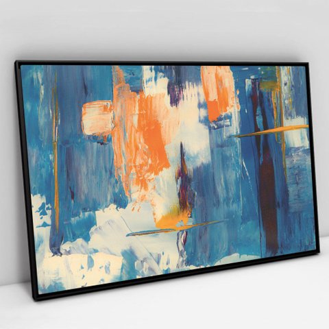 Quadro Decorativo Abstrato Aquarelado em tela Canvas TaColado Moldura Flutuante 4,5cm Preta 90 x 60c