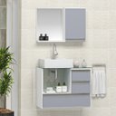 Ver imagem 1 de Conjunto Gabinete Banheiro POLO 60cm Branco/Cinza - Gabinete + Cuba + Espelheira + Tampo Vidro