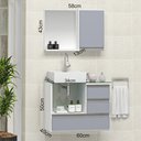 Ver imagem 2 de Conjunto Gabinete Banheiro POLO 60cm Branco/Cinza - Gabinete + Cuba + Espelheira + Tampo Vidro
