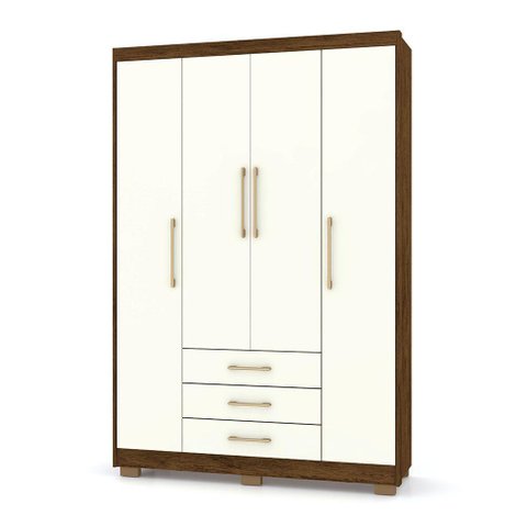 Guarda Roupa Solteiro 4 Portas e 3 Gavetas Valência Imbuia/champanhe - Pallazio