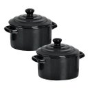 Ver imagem 1 de Kit 2 Mini Caçarola Cerâmica Preta Esmaltada 250ml Moderna Panelinha para Festa Buffet Servir