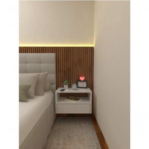 Mesa de Cabeceira 40cm Branco Off White com Gaveta e Nicho