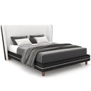 Ver imagem 1 de Cabeceira Casal Nilo 195cm com Cama Pés Madeira Suném P05 Couríssimo Preto Bouclê Cru - Lyam