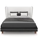 Ver imagem 2 de Cabeceira Casal Nilo 195cm com Cama Pés Madeira Suném P05 Couríssimo Preto Bouclê Cru - Lyam