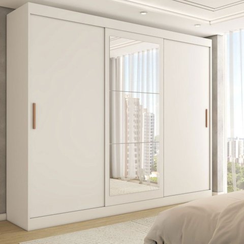 Guarda-roupa Casal Harvard 3 Portas 2 Gavetas com Espelho 100% Mdf Branco - Panorama Móveis