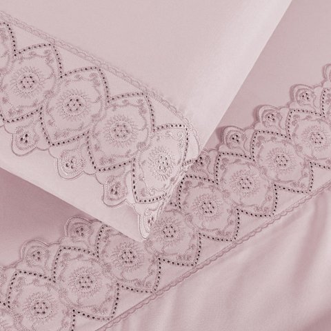 Jogo Cama Solteiro Cherry Bordado Inglês 3 Pçs Rosa Lilly Home Enxovais