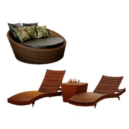2 Espreguiçadeiras Bona e Mesa Grécia com Chaise em Alumínio - Piscina, Jardim, Área - Tabaco - 1