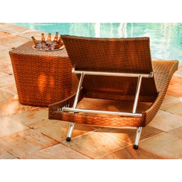 2 Espreguiçadeiras Bona e Mesa Grécia com Chaise em Alumínio - Piscina, Jardim, Área - Tabaco - 5