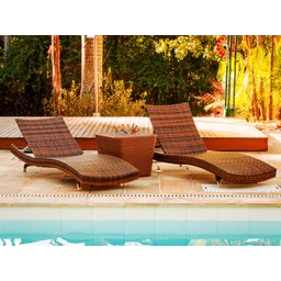2 Espreguiçadeiras Bona e Mesa Grécia com Chaise em Alumínio - Piscina, Jardim, Área - Tabaco - 2