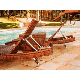 2 Espreguiçadeiras Bona e Mesa Grécia com Chaise em Alumínio - Piscina, Jardim, Área - Tabaco - 4