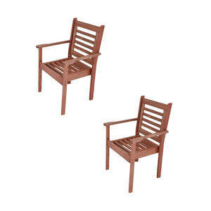 Conjunto de 02 Cadeiras Poltronas Empilhavel em Madeira Maciça com Apoio de Braços