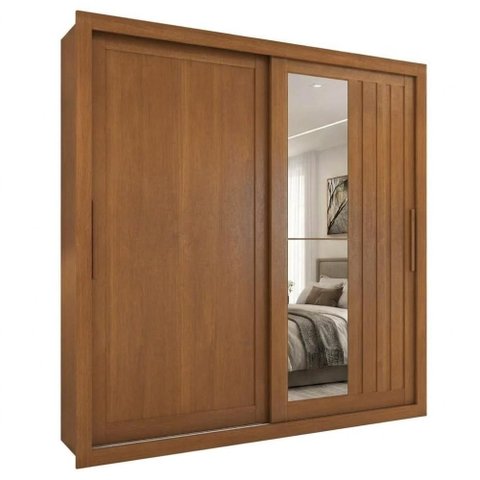 Guarda Roupa Casal 2 Portas de Correr com Espelho Trian 220 cm Cinamomo Zanz