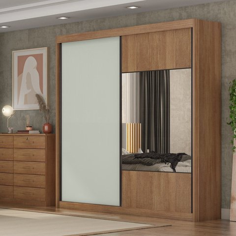 Guarda Roupa Casal 2 Portas 8 Gavetas 100% MDF com Espelho Trieste Marrom/Cumaru/Fendi
