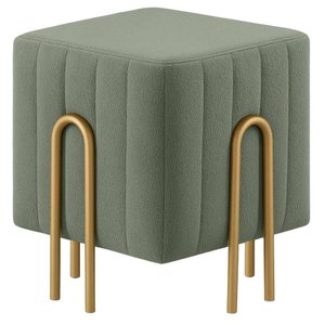 Puff Decorativo Realeza Bouclé Verde Oliva Metal Dourado