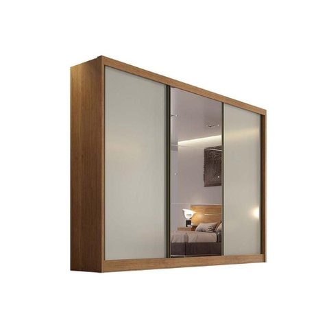 Guarda Roupa Solteiro 3 Portas (1 C- Espelho) e 4 Gavetas Toulon-sonetto Plus Cumaru-fendi - Novo