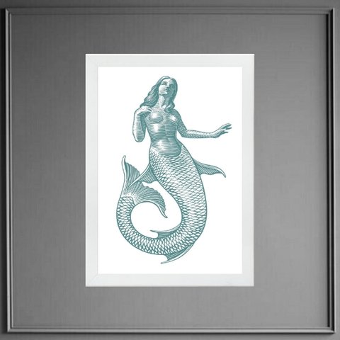 Quadro Decorativo Sereia Minimalista 24x18cm:madeira Preta