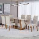 Ver imagem 1 de Conjunto Sala de Jantar Serenata Mesa 160x80cm e 6 Cadeiras Iza Mel/off White/bege- Casa Giulia